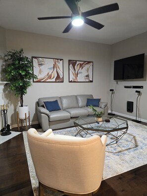 Smart TV, fireplace, printers