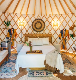 Luxury Tent, 1 Queen Bed with Sofa bed, Patio, Garden View | 1 bedroom, premium bedding, free WiFi - The Macaw Yurt at Camposanto ATX Glamping on Lake Travis (Lakeway)