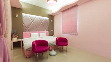 Premium bedding, down comforters, pillowtop beds, individually decorated