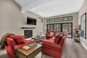 Télévision, cheminée, espaces bureaux