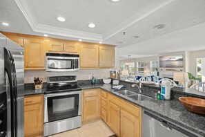 Fridge, microwave, oven, stovetop - Beautiful Condo, Waterfront, Dock Views, Walk to Private Beach, Heated Pools, Tennis, Pickleball (Siesta Key)