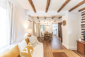 Smart TV, chimenea y libros 