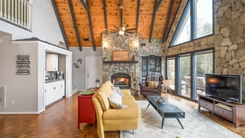 TV connectée, cheminée, lecteur de DVD