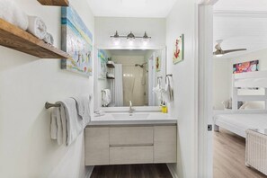 Dusj, hårføner og håndklær