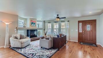 Smart TV, fireplace, video games, table football