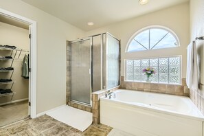 Shower, jetted bath, hair dryer, bidet
