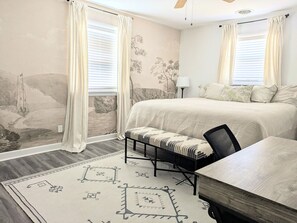 2 bedrooms, desk, iron/ironing board, travel crib