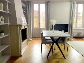 Panoramic Apartment | Living area | Flat-screen TV, fireplace - Best View Boutique Apartments  (Bergamo)