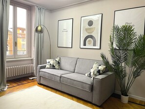 Panoramic Apartment | Living area | Flat-screen TV, fireplace - Best View Boutique Apartments  (Bergamo)