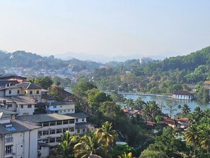 A coastal town with buildings, a bridge, and a river. - Oyado Marufuku (Kandy)
