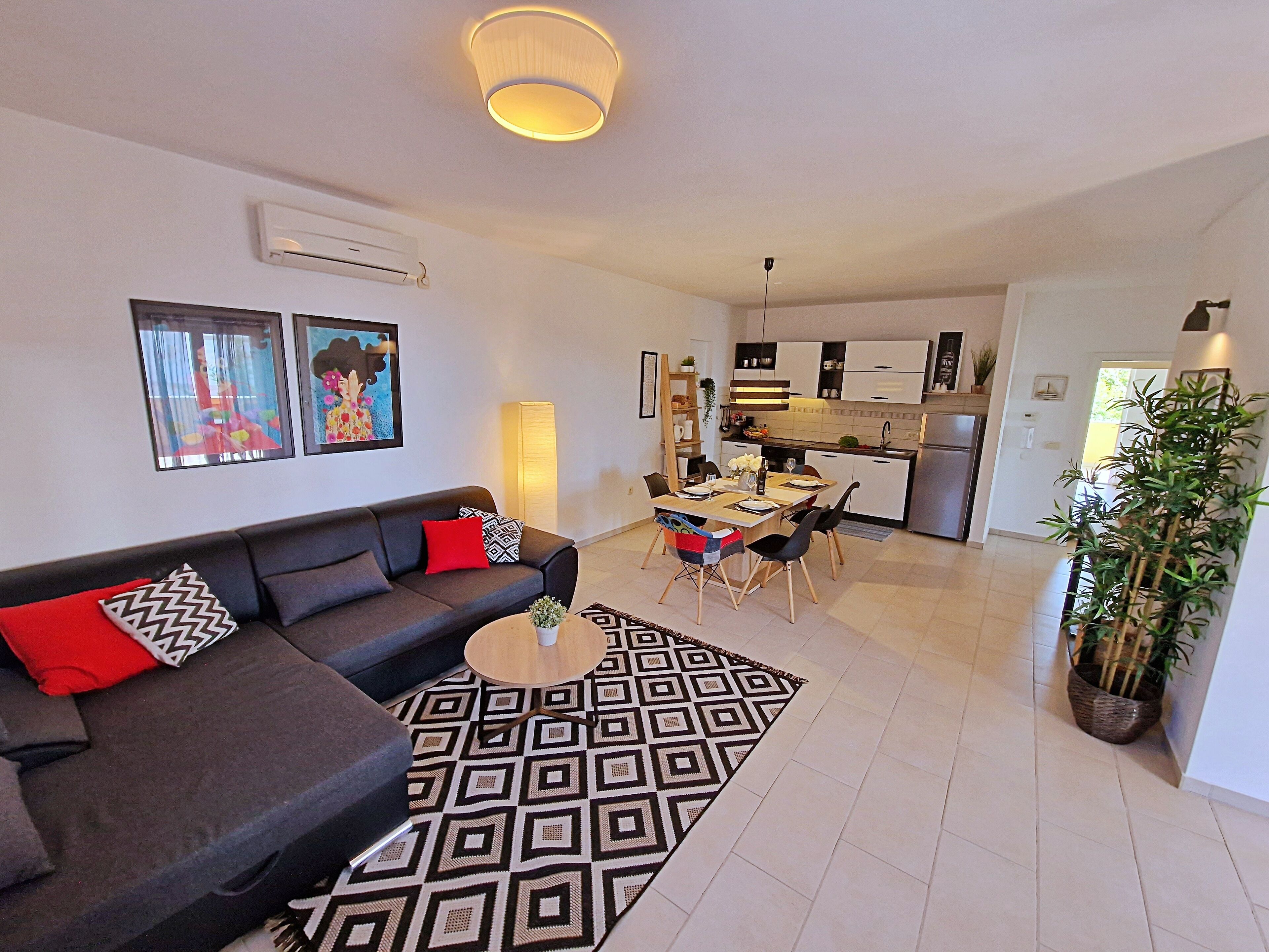 Family Apartment, 3 Bedrooms, Terrace, Sea View | Living area | 40-inch LCD TV with satellite channels