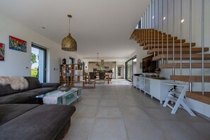 TV, foosball, stereo