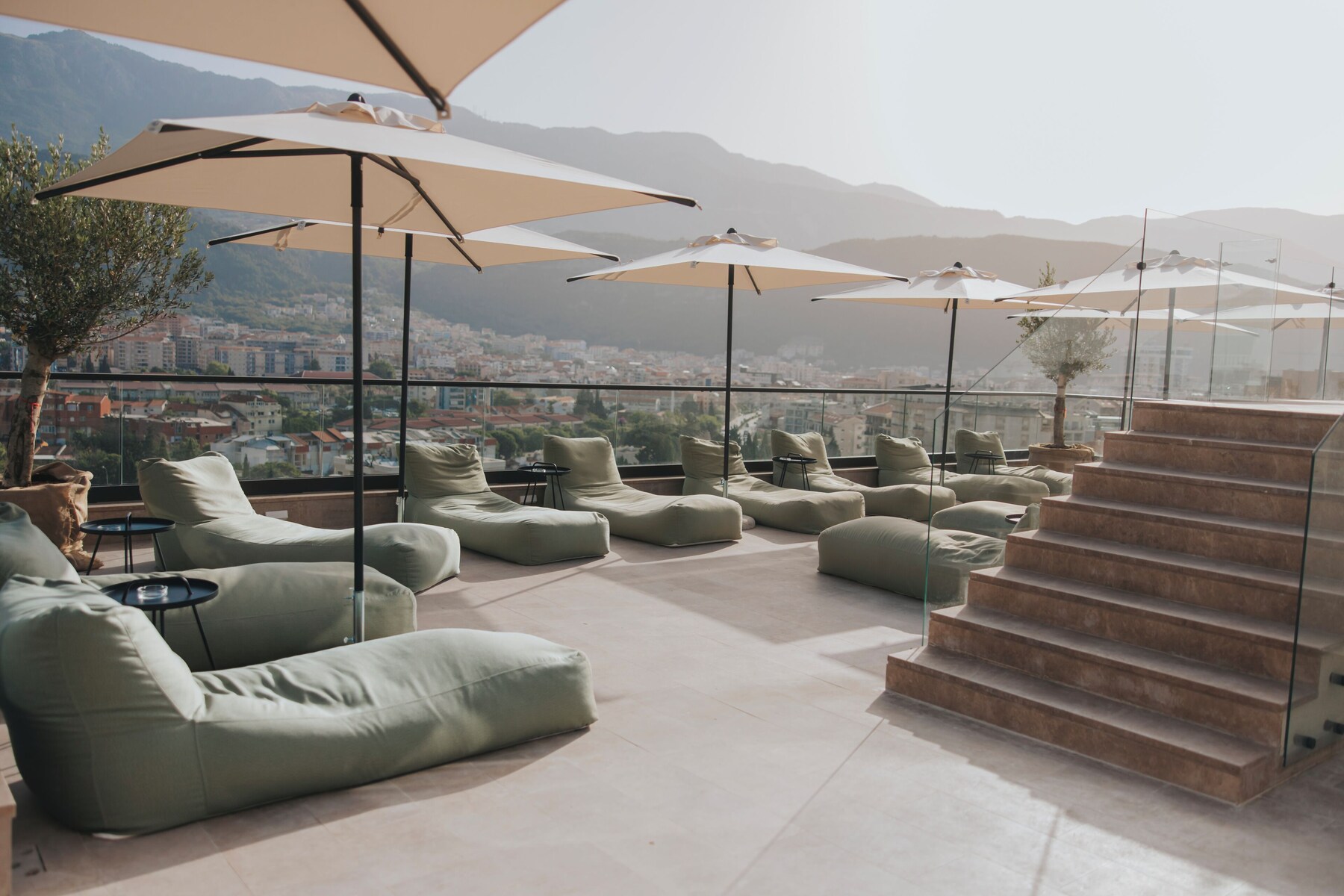 Seasonal outdoor pool, pool umbrellas, pool loungers