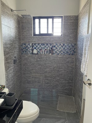 Secador de cabelo, toalhas de banho, sabonete, papel higiênico