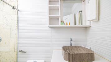 Regadera, secadora de cabello, toallas, jabón