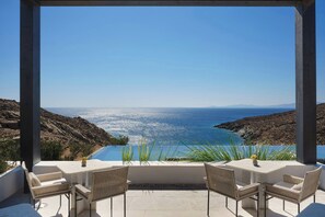 Indoor pool, seasonal outdoor pool, pool umbrellas, pool loungers