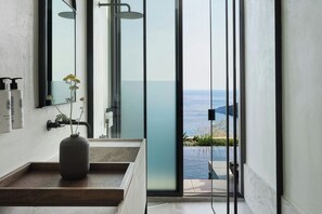 Premium Suite, 1 Bedroom, Sea View (Private Pool) | Bathroom | Shower, designer toiletries, hair dryer, slippers - Odera, Tinos, Autograph Collection (Tinos)