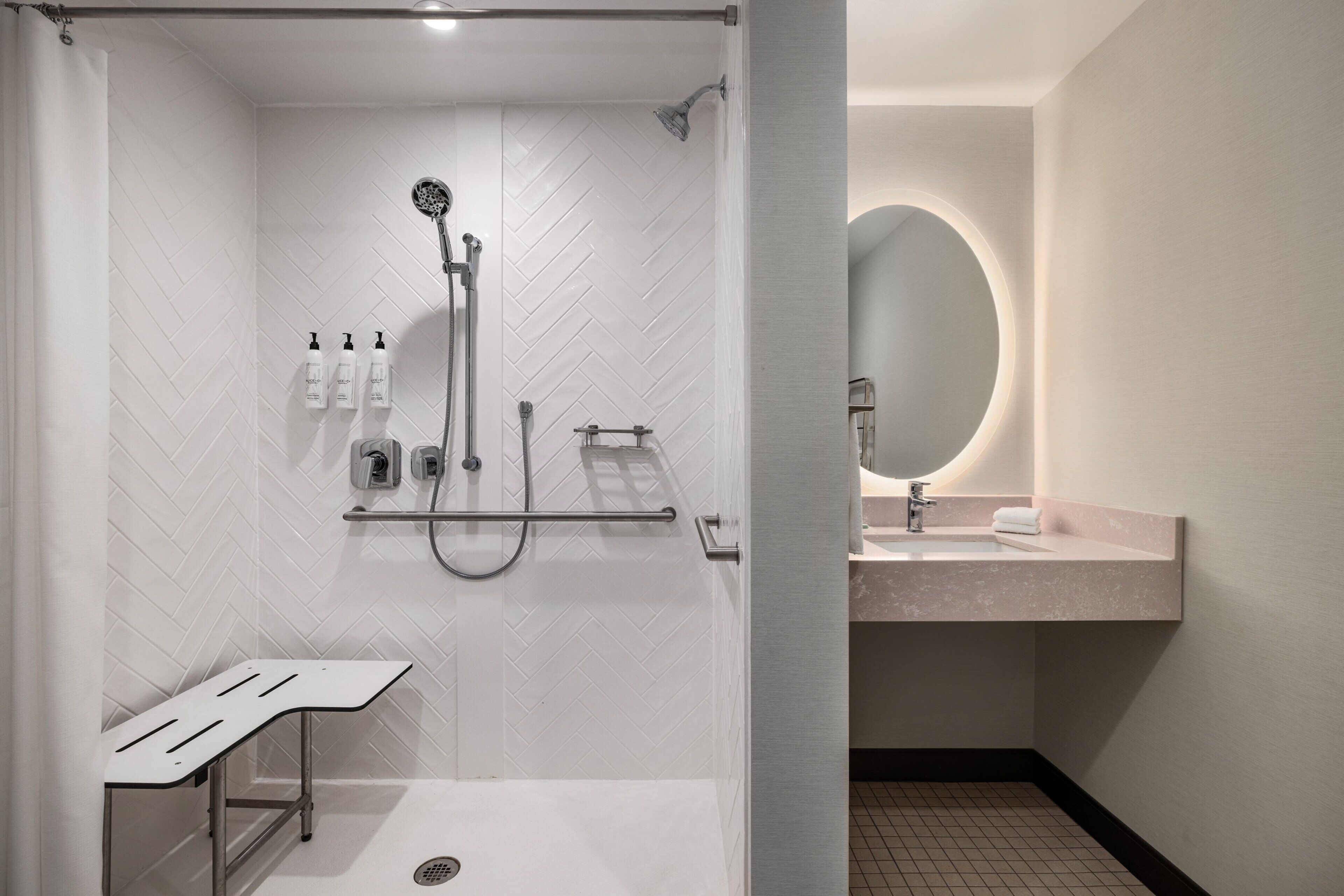 Combined shower/tub, hair dryer, towels, soap