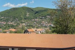 A hillside village with terracotta-roofed buildings, lush greenery, and a prominent tree in the foreground. - La Dolce Vita (Agerola)
