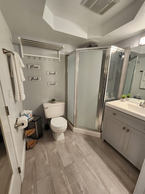 Shower, towels, soap