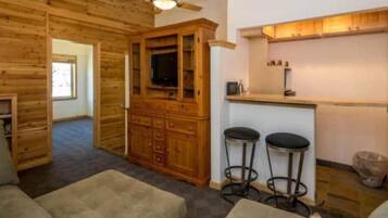 TV, fireplace, DVD player, books