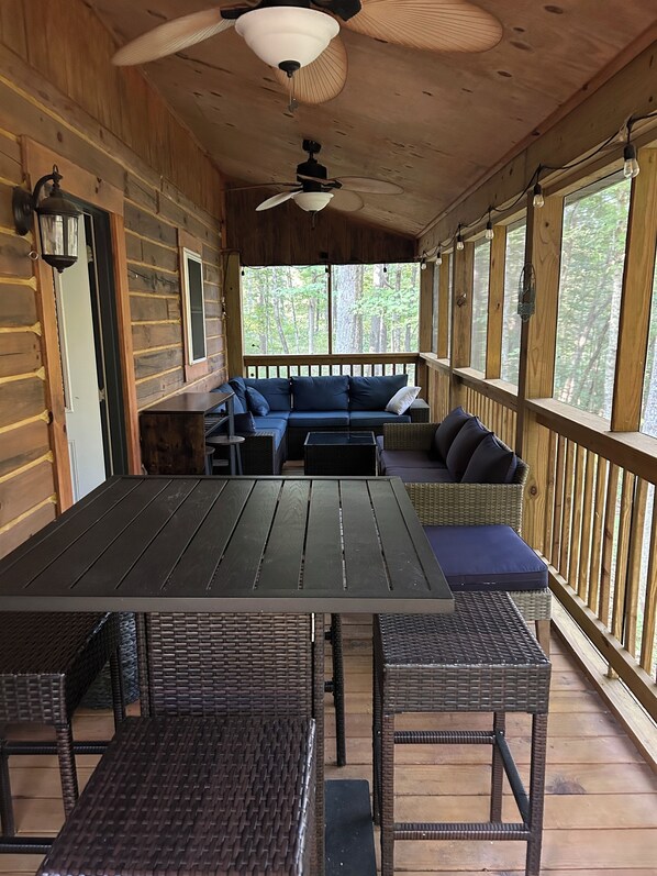 Outdoor dining - Eagle's Landing - 1-bedroom cabin plus sleeping loft minutes from Patoka Lake (Birdseye)