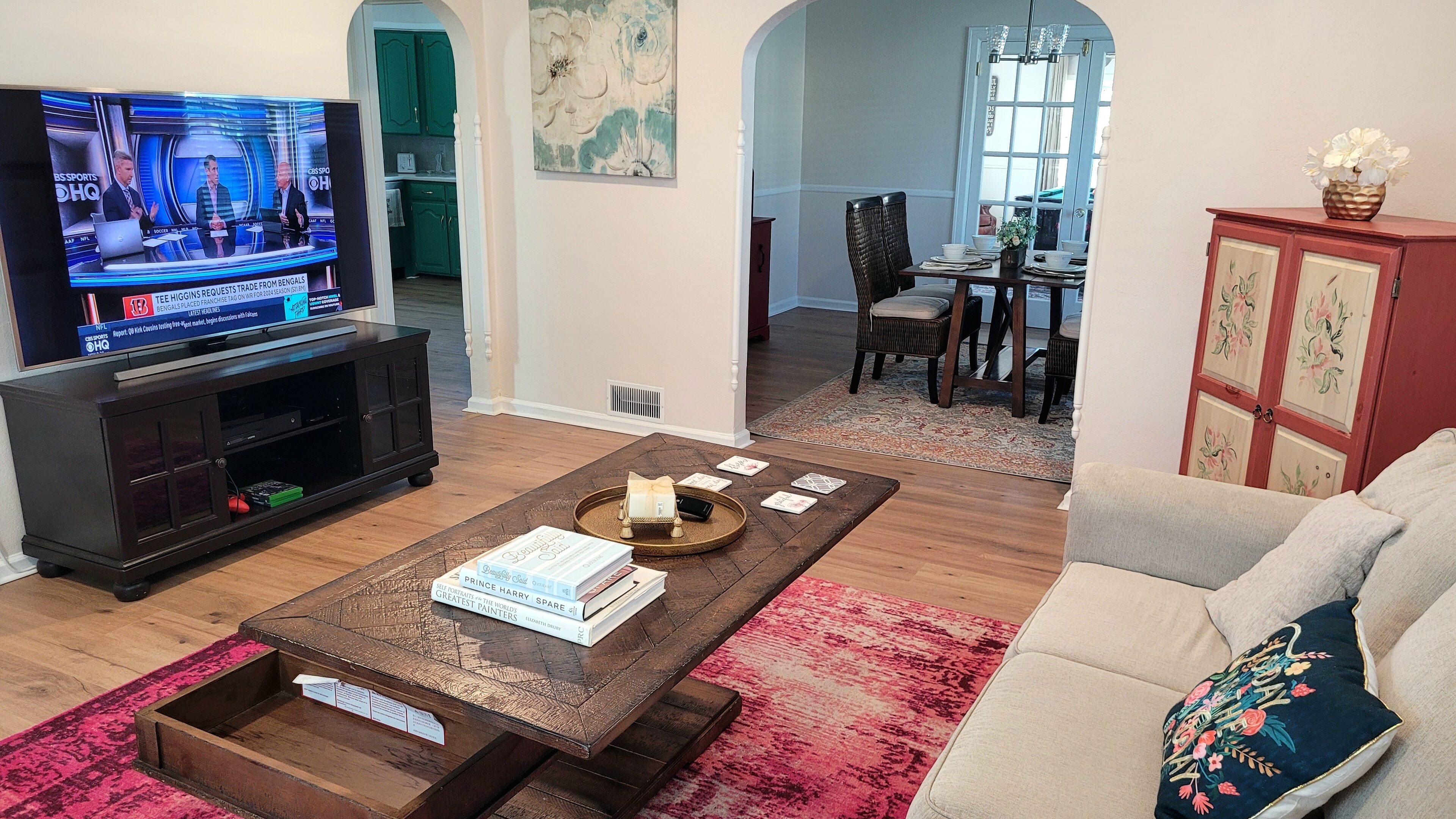 Smart TV, fireplace, video games, books