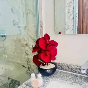 Casa exclusiva, 3 habitaciones, vista a la alberca | Baño | Regadera, amenidades de baño gratuitas, secadora de cabello, toallas 