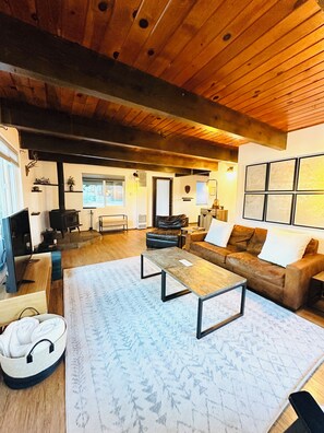 Smart TV, caminetto, impianto stereo, monitor per computer