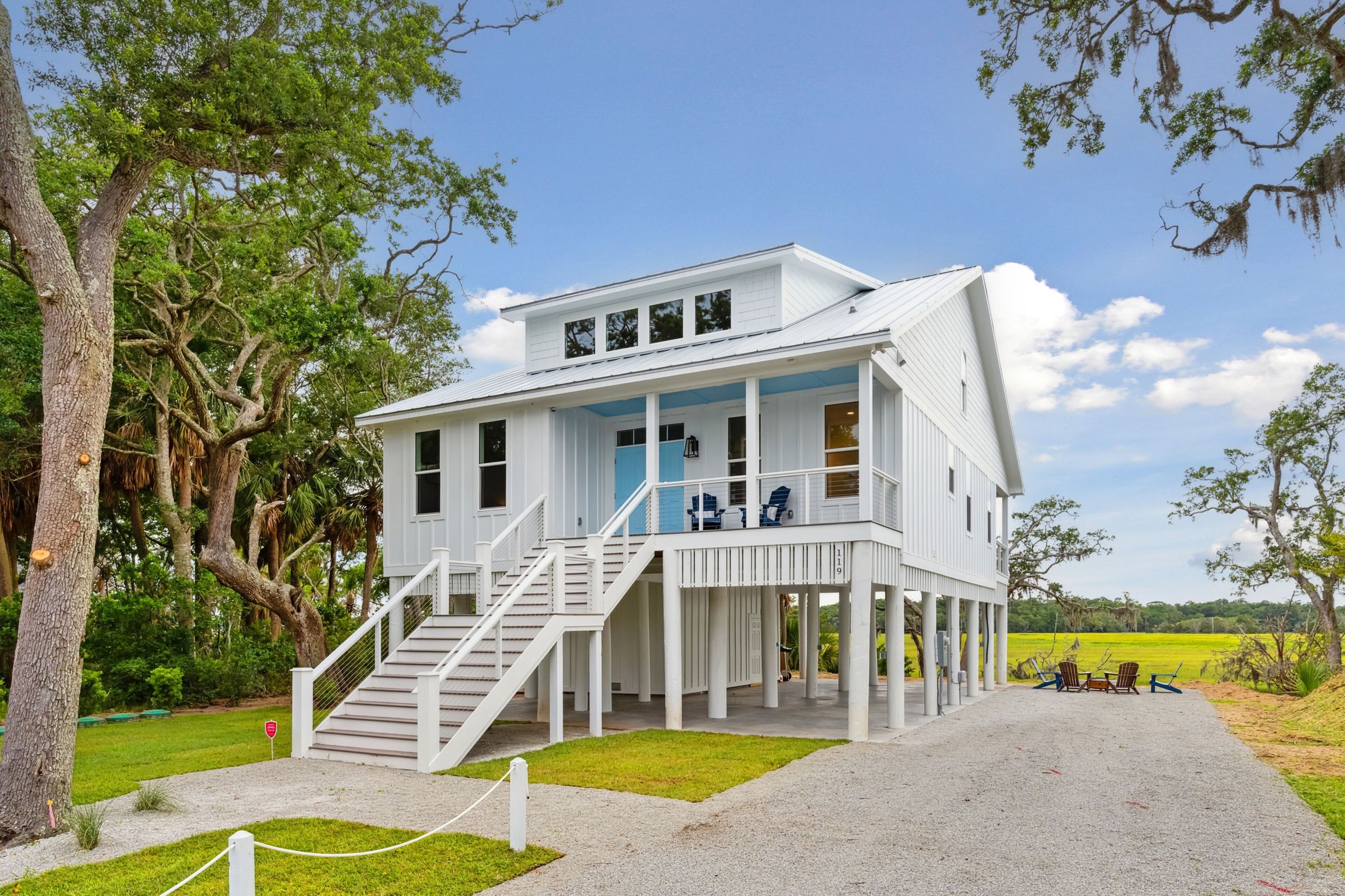 Brand-new home near the beach with firepit, marsh views, deck, & W/D