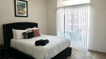 2 bedrooms, desk, iron/ironing board, travel cot