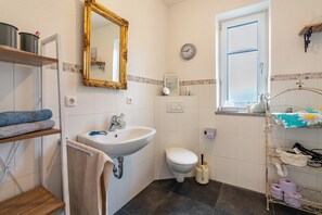 Shower, hair dryer, towels - Apartment "Tegernseele" with Mountain View, Private Terrace & Wi-Fi (Gmund)