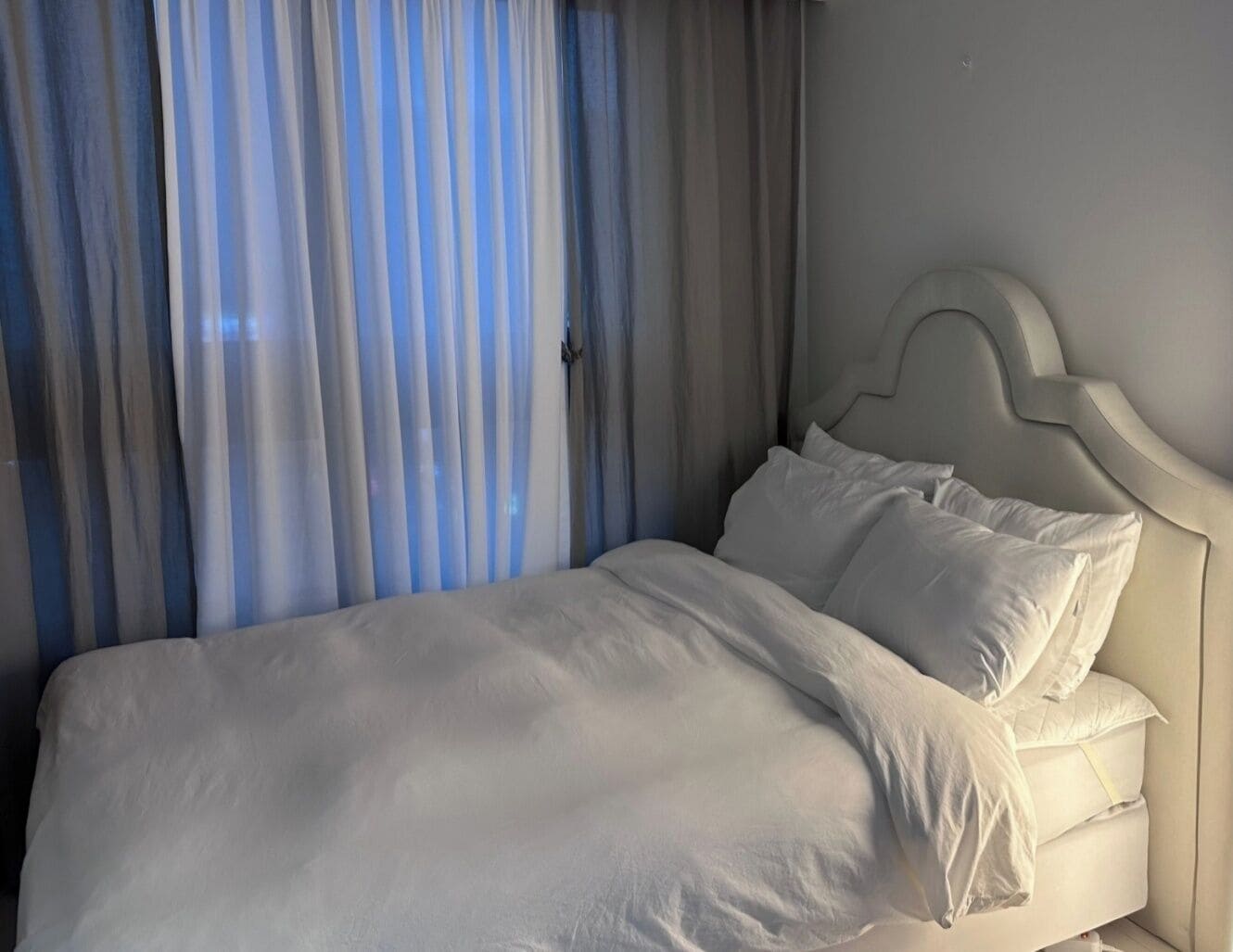 Premium bedding, pillowtop beds, desk, laptop workspace