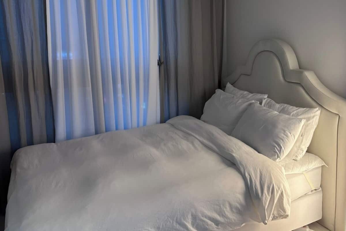 Premium bedding, pillowtop beds, desk, laptop workspace