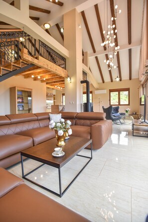 Premium Apartment | Living area | 32-inch LCD TV with cable channels, fireplace
