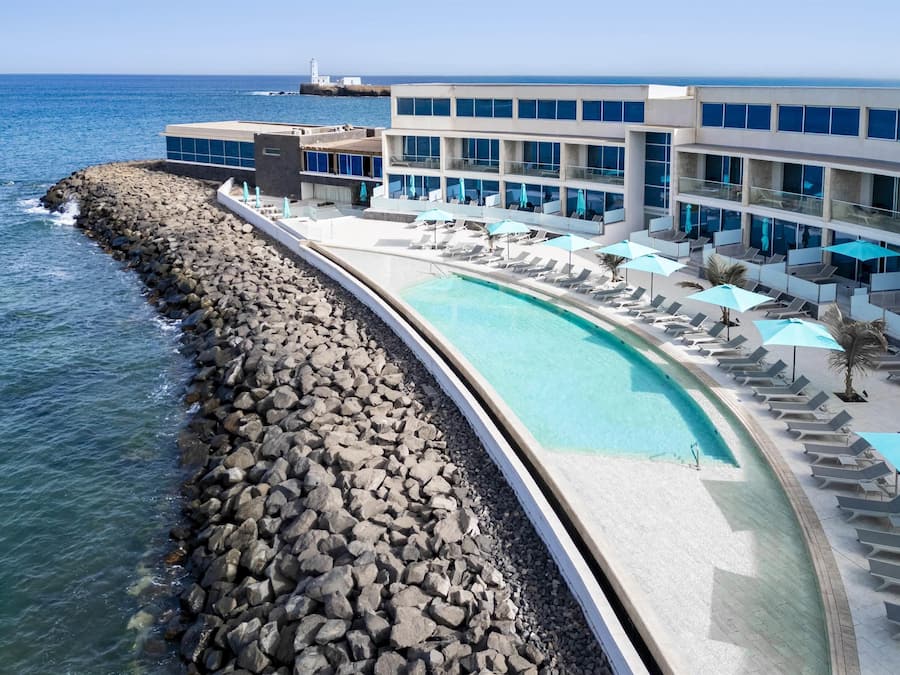 Outdoor pool, pool umbrellas, pool loungers