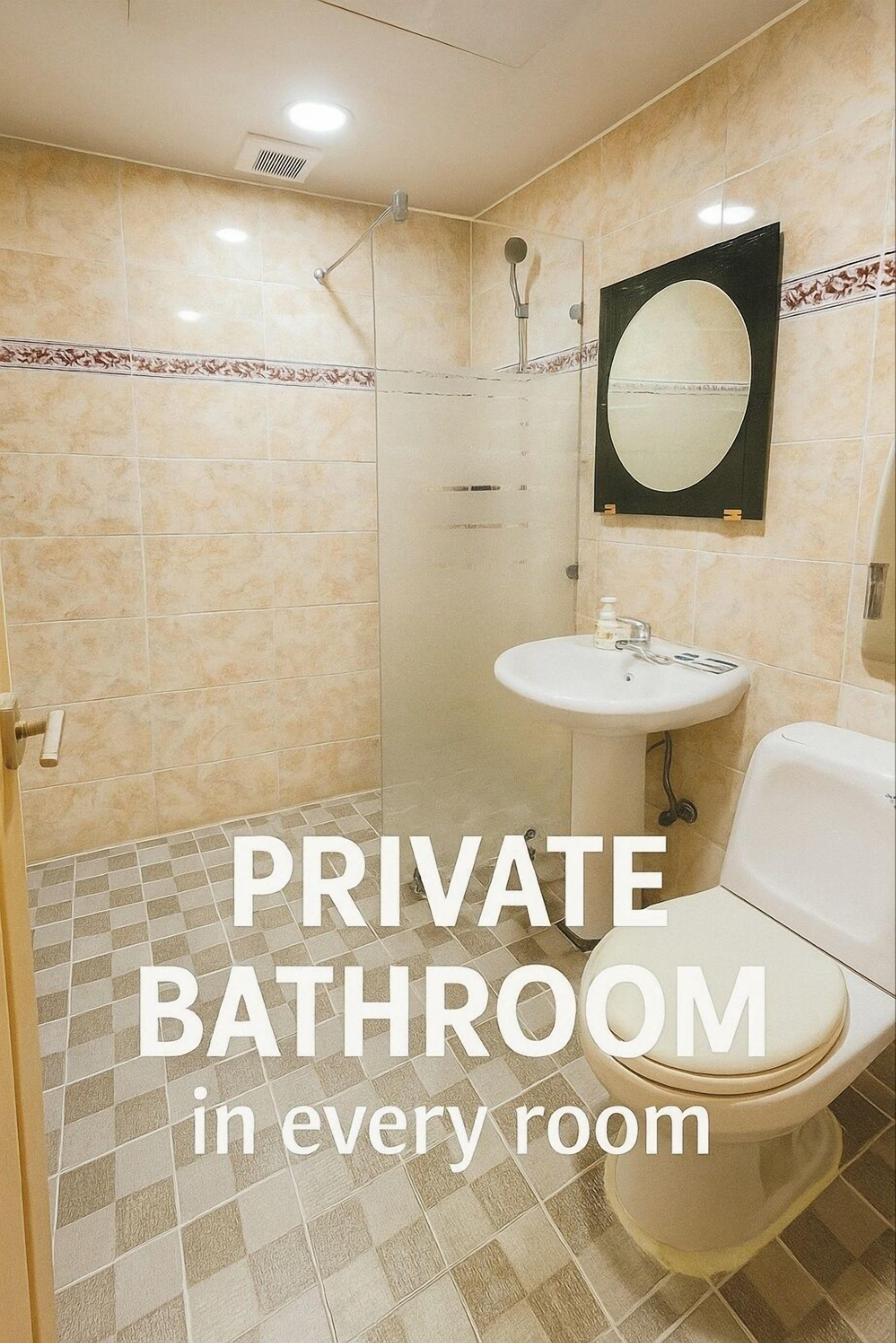 Shower, free toiletries, hair dryer, towels