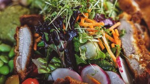 A plate of food with various vegetables and a piece of bread. - Tafernwirtschaft Hotel Schönbrunn (Landshut)