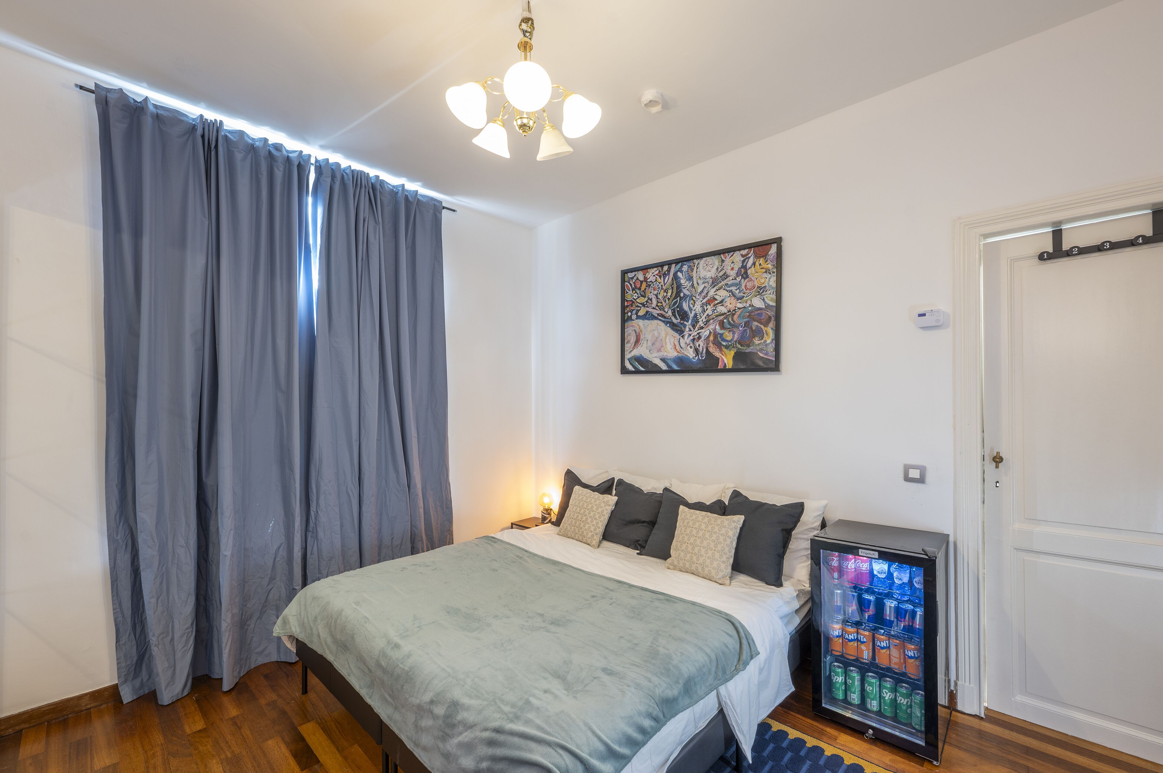 1 bedroom, desk, iron/ironing board, travel cot