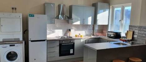 Fridge, microwave, oven, electric kettle