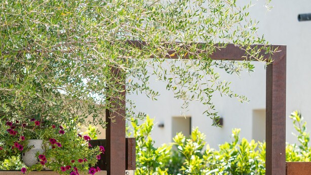 A gated entrance with a sign reading "Villa Ilma Luxury" and a keypad lock.
