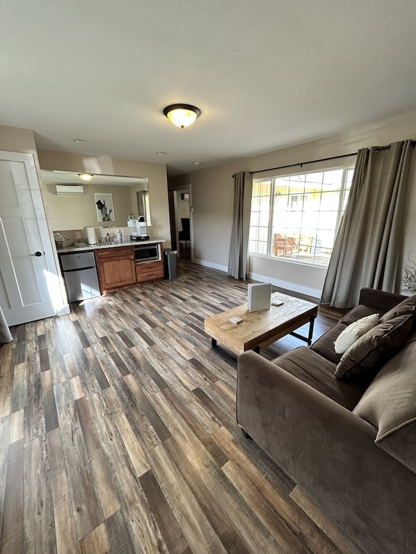 Deluxe Suite | Living area | 50-inch flat-screen TV with cable channels