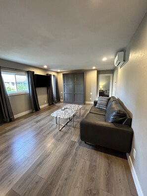 Deluxe Suite | Living area | 50-inch flat-screen TV with cable channels