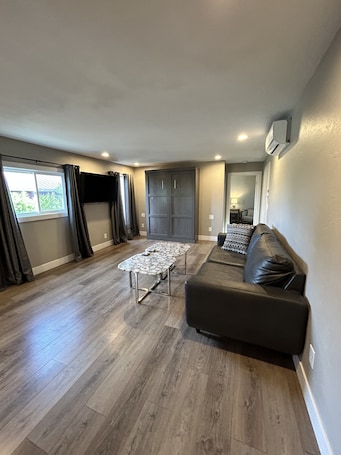 Deluxe Suite | Living area | 50-inch flat-screen TV with cable channels