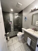 Deluxe Suite | Bathroom | Hair dryer, towels, toilet paper