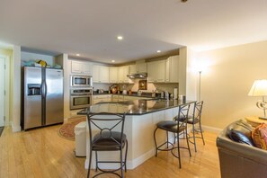 Fridge, microwave, oven, stovetop - Condo Room 407 1 Bedroom Ocean View Condo (Old Orchard Beach)