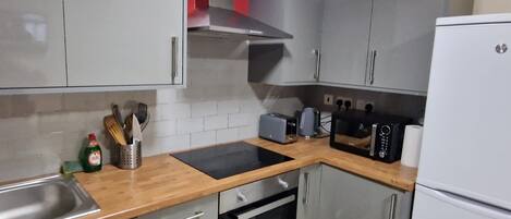 Apartment | Private kitchen | Fridge, microwave, oven, stovetop