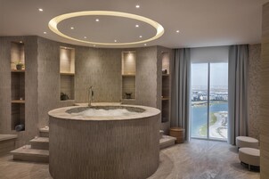 Couples treatment rooms, sauna, hot tub, steam room, hot stone massages
