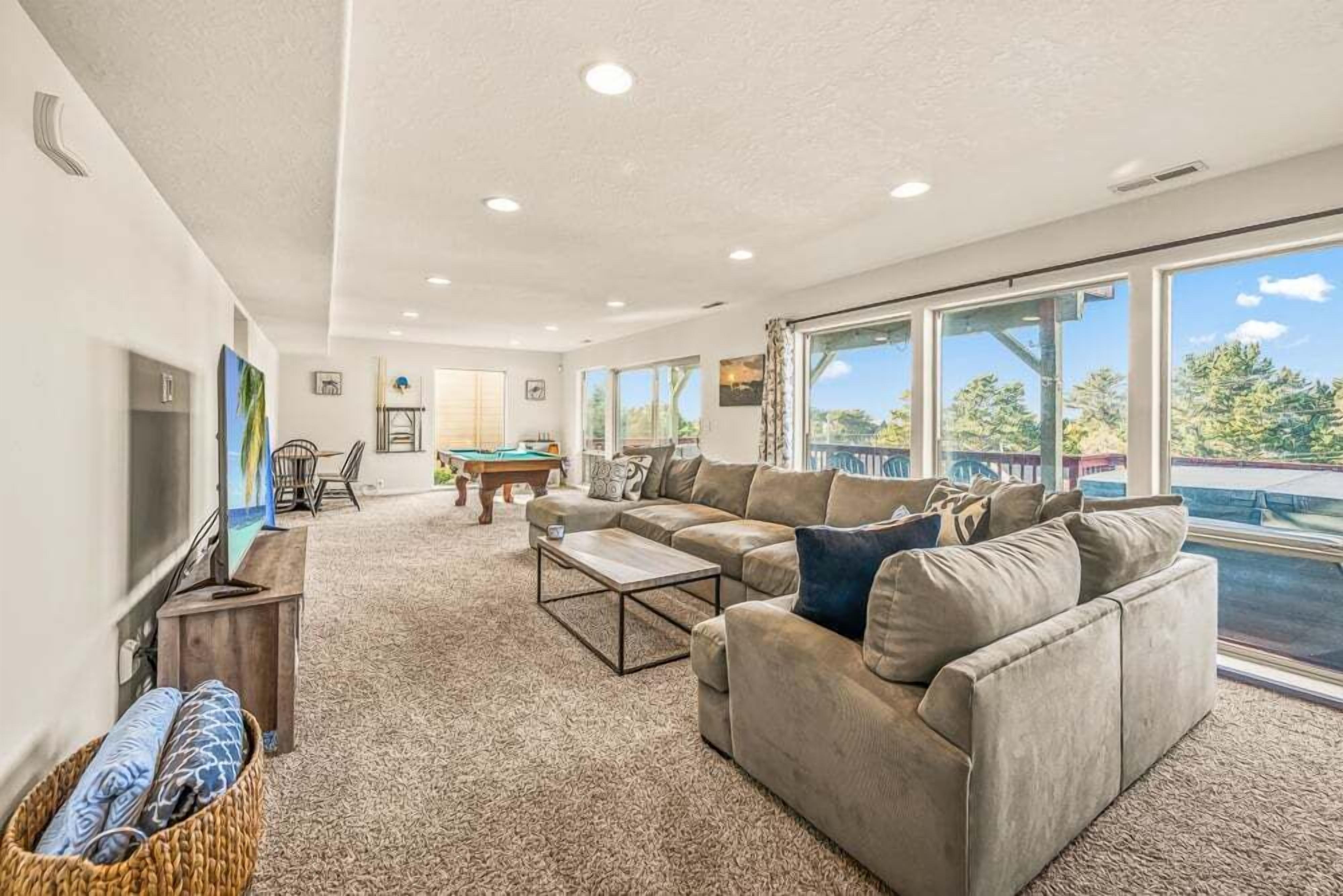 TV, video games, DVD player, video library