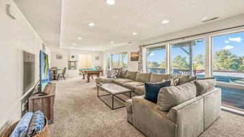 TV, video games, DVD player, video library